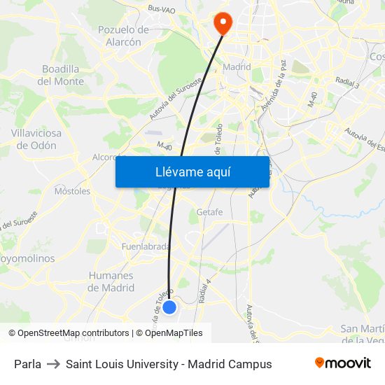Parla to Saint Louis University - Madrid Campus map