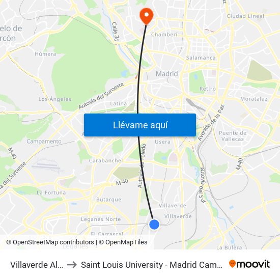 Villaverde Alto to Saint Louis University - Madrid Campus map