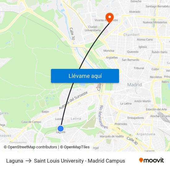 Laguna to Saint Louis University - Madrid Campus map