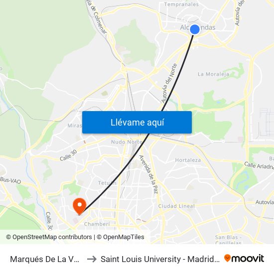 Marqués De La Valdavia to Saint Louis University - Madrid Campus map