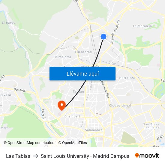 Las Tablas to Saint Louis University - Madrid Campus map