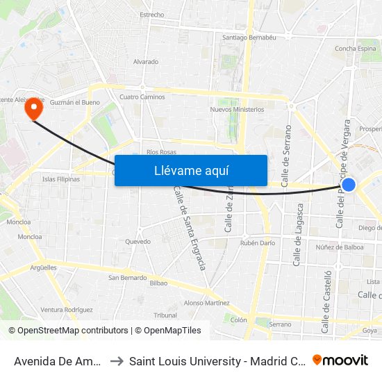 Avenida De América to Saint Louis University - Madrid Campus map