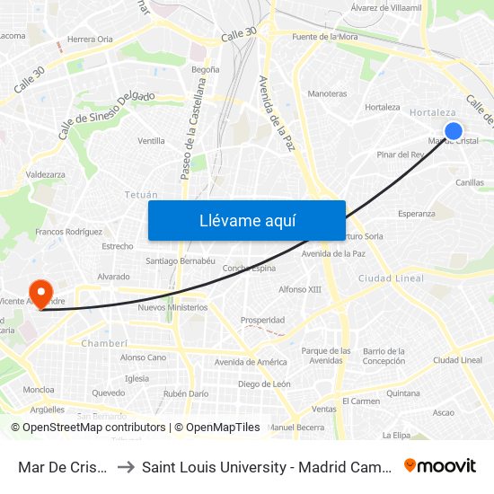 Mar De Cristal to Saint Louis University - Madrid Campus map