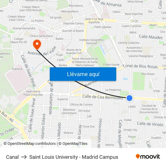 Canal to Saint Louis University - Madrid Campus map