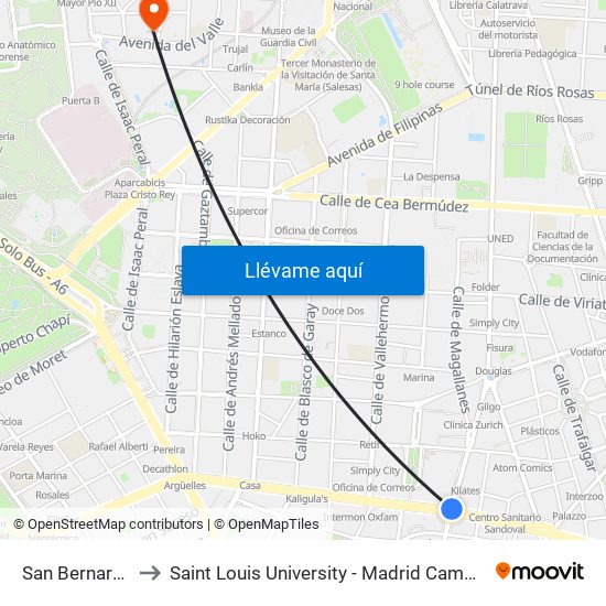San Bernardo to Saint Louis University - Madrid Campus map
