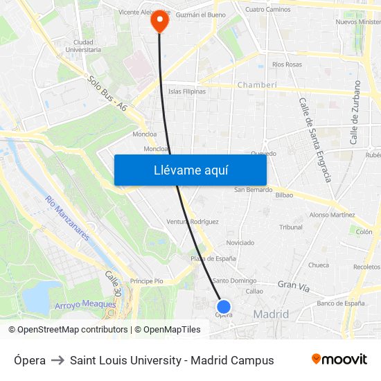 Ópera to Saint Louis University - Madrid Campus map