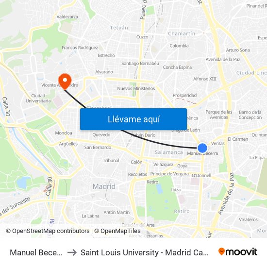 Manuel Becerra to Saint Louis University - Madrid Campus map