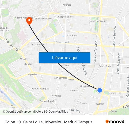 Colón to Saint Louis University - Madrid Campus map