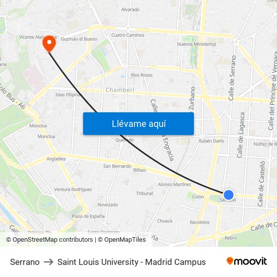 Serrano to Saint Louis University - Madrid Campus map