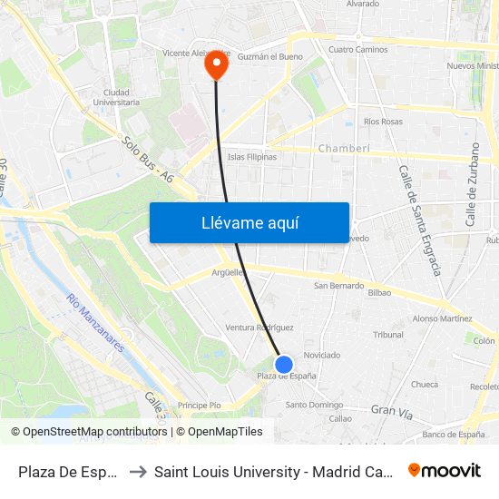 Plaza De España to Saint Louis University - Madrid Campus map