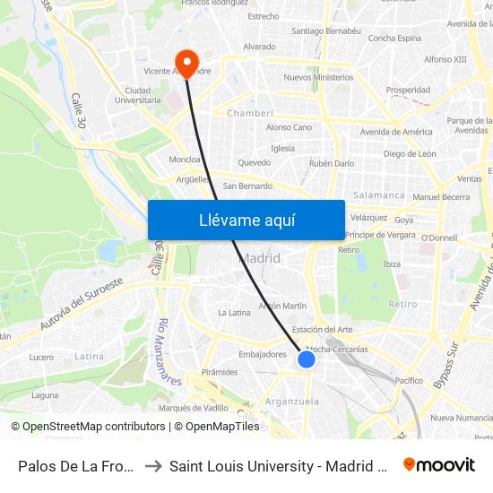 Palos De La Frontera to Saint Louis University - Madrid Campus map