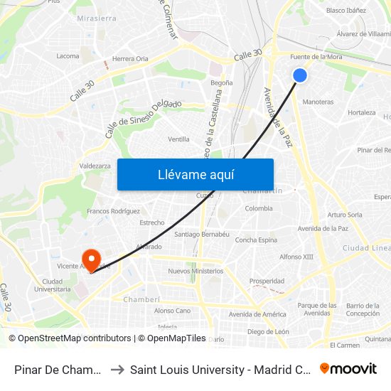 Pinar De Chamartín to Saint Louis University - Madrid Campus map