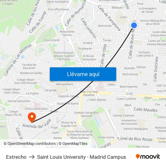 Estrecho to Saint Louis University - Madrid Campus map