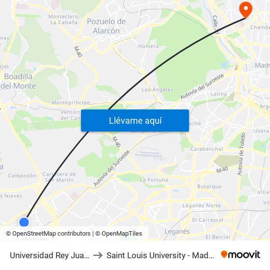 Universidad Rey Juan Carlos to Saint Louis University - Madrid Campus map