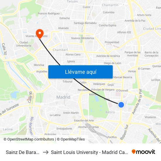 Sainz De Baranda to Saint Louis University - Madrid Campus map