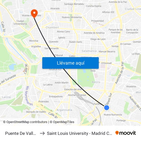 Puente De Vallecas to Saint Louis University - Madrid Campus map