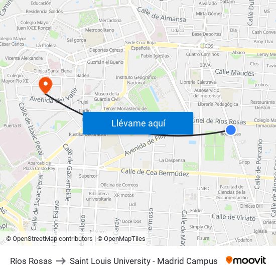 Ríos Rosas to Saint Louis University - Madrid Campus map