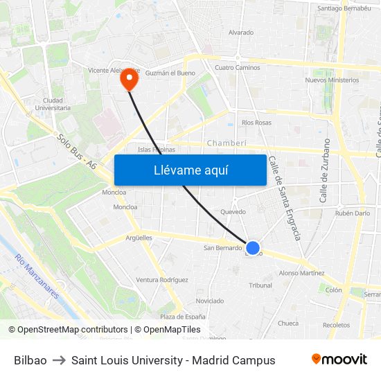 Bilbao to Saint Louis University - Madrid Campus map