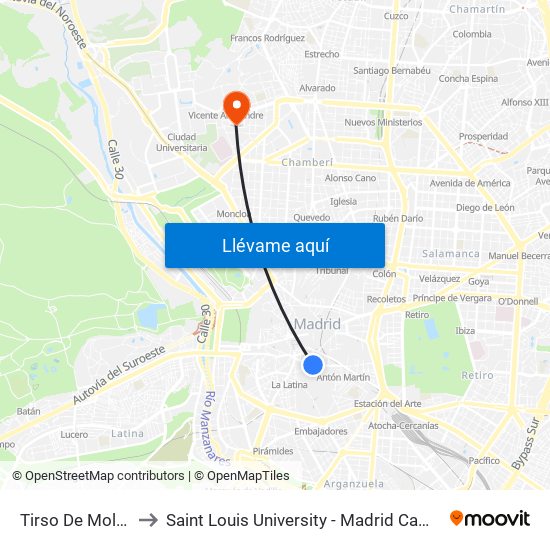 Tirso De Molina to Saint Louis University - Madrid Campus map