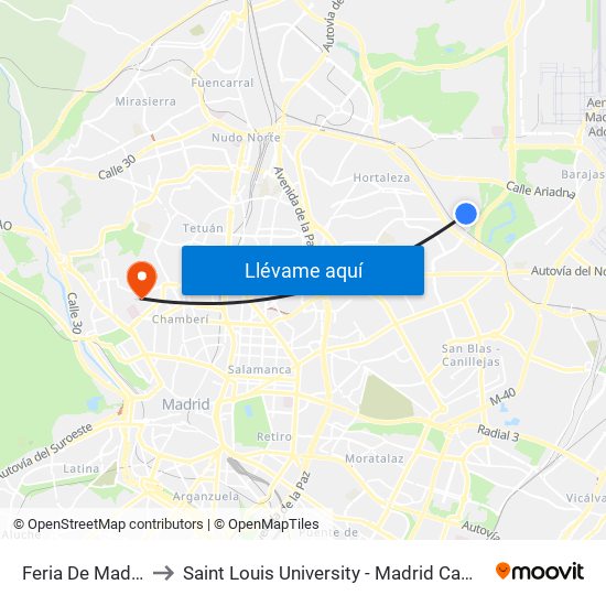 Feria De Madrid to Saint Louis University - Madrid Campus map