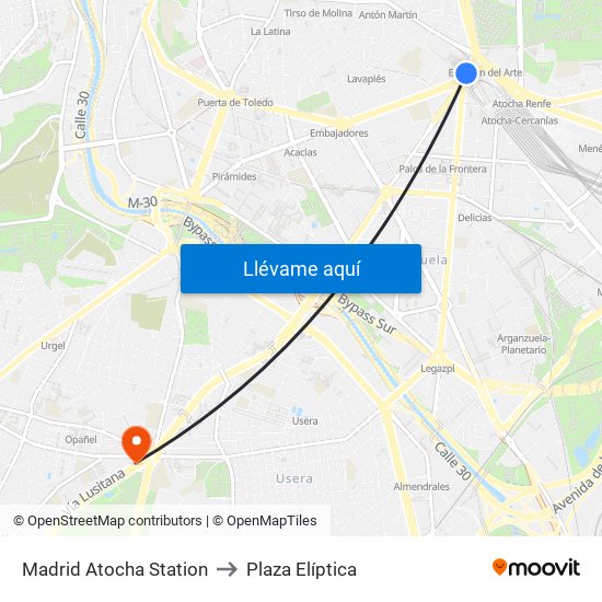 Madrid Atocha Station to Plaza Elíptica map