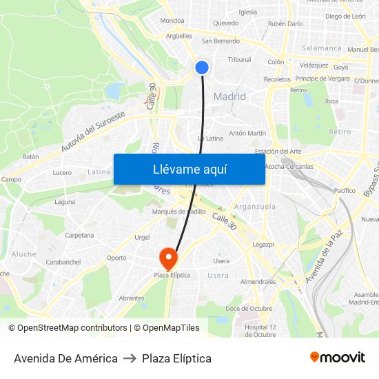 Avenida De América to Plaza Elíptica map
