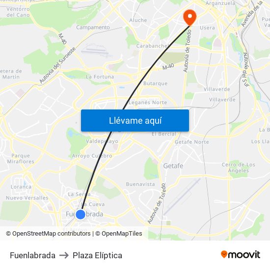 Fuenlabrada, Calle de Leganés, 1 28945 Fuenlabrada to Plaza Elíptica map
