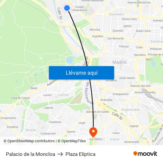 Palacio de la Moncloa to Plaza Elíptica map