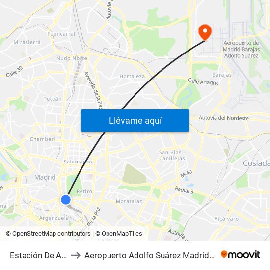Estación De Atocha to Aeropuerto Adolfo Suárez Madrid-Barajas T4 map