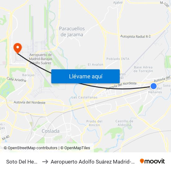 Soto Del Henares to Aeropuerto Adolfo Suárez Madrid-Barajas T4 map