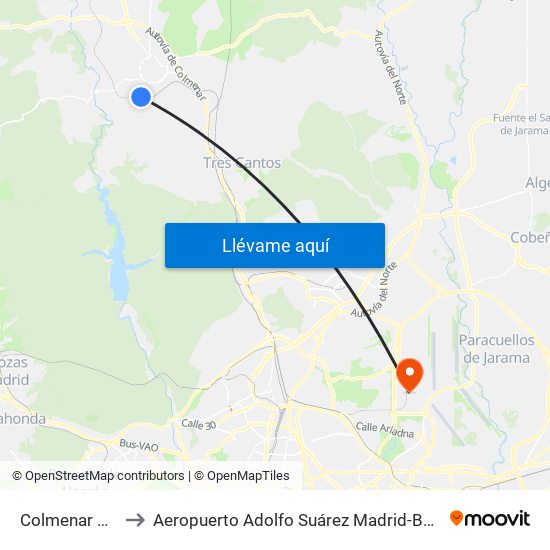 Colmenar Viejo to Aeropuerto Adolfo Suárez Madrid-Barajas T4 map