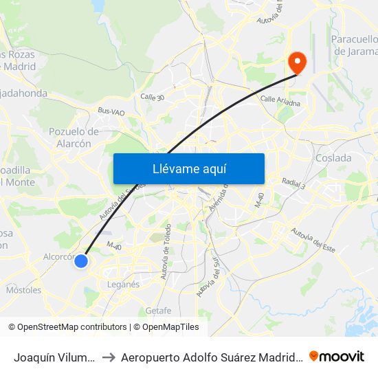 Joaquín Vilumbrales to Aeropuerto Adolfo Suárez Madrid-Barajas T4 map