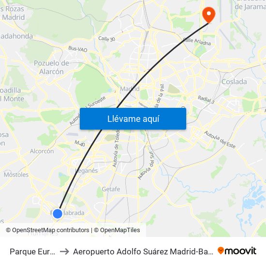 Parque Europa to Aeropuerto Adolfo Suárez Madrid-Barajas T4 map