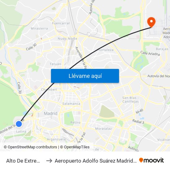 Alto De Extremadura to Aeropuerto Adolfo Suárez Madrid-Barajas T4 map