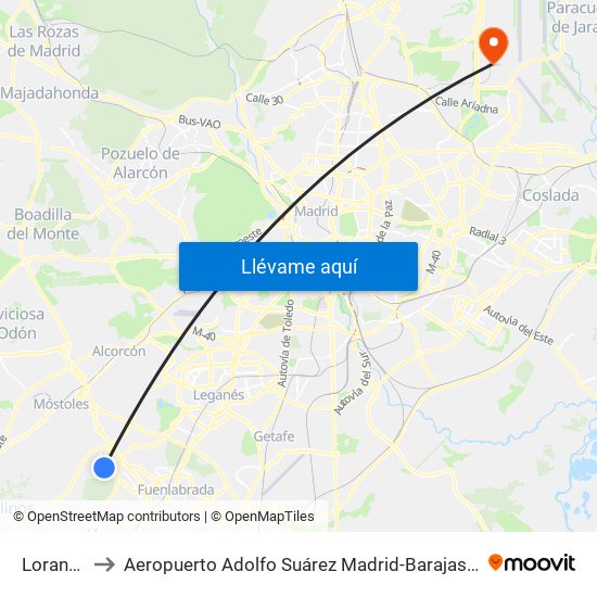 Loranca to Aeropuerto Adolfo Suárez Madrid-Barajas T4 map