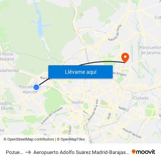 Pozuelo to Aeropuerto Adolfo Suárez Madrid-Barajas T4 map