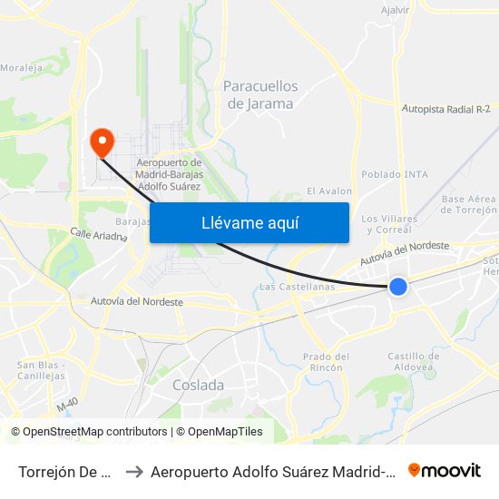 Torrejón De Ardoz to Aeropuerto Adolfo Suárez Madrid-Barajas T4 map
