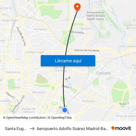 Santa Eugenia to Aeropuerto Adolfo Suárez Madrid-Barajas T4 map