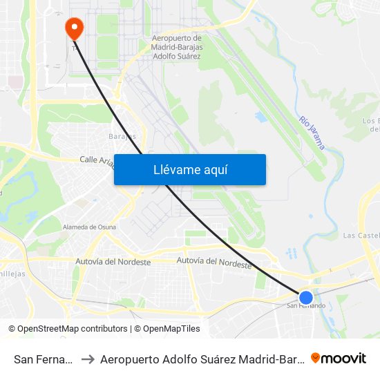 San Fernando to Aeropuerto Adolfo Suárez Madrid-Barajas T4 map