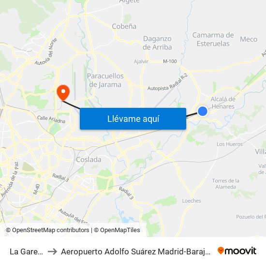 La Garena to Aeropuerto Adolfo Suárez Madrid-Barajas T4 map