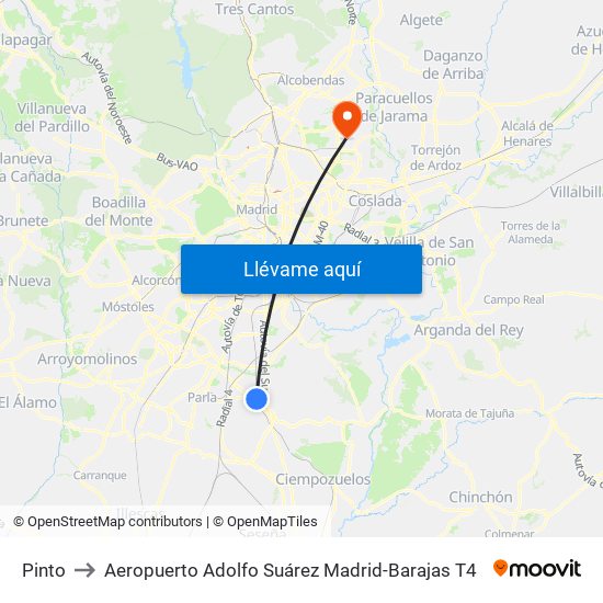 Pinto to Aeropuerto Adolfo Suárez Madrid-Barajas T4 map