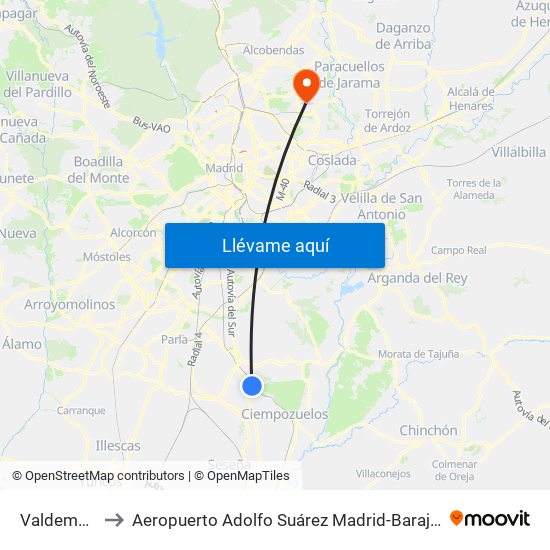 Valdemoro to Aeropuerto Adolfo Suárez Madrid-Barajas T4 map