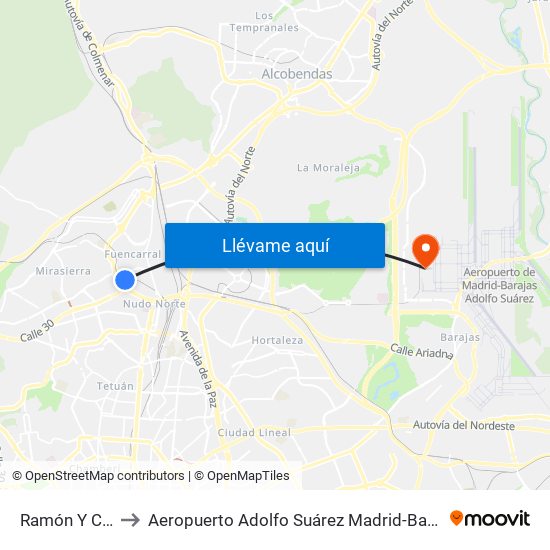 Ramón Y Cajal to Aeropuerto Adolfo Suárez Madrid-Barajas T4 map