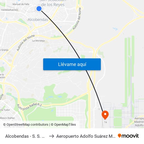 Alcobendas - S. S. De Los Reyes to Aeropuerto Adolfo Suárez Madrid-Barajas T4 map