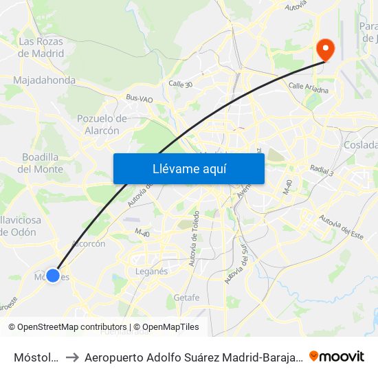 Móstoles to Aeropuerto Adolfo Suárez Madrid-Barajas T4 map