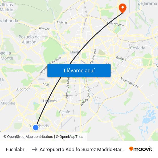 Fuenlabrada to Aeropuerto Adolfo Suárez Madrid-Barajas T4 map