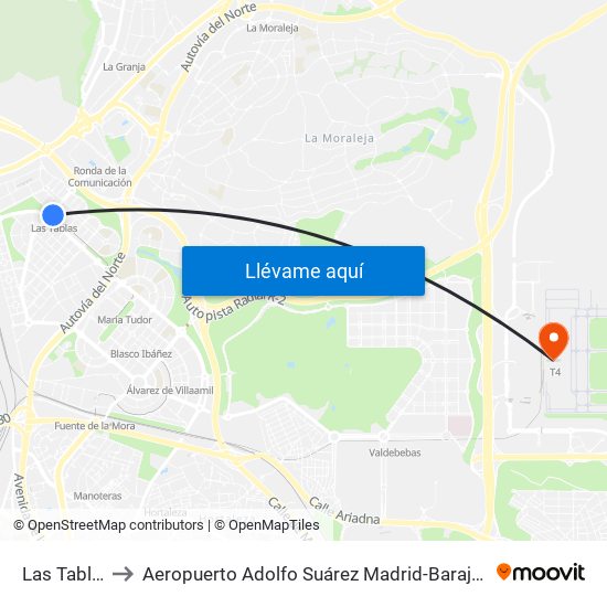 Las Tablas to Aeropuerto Adolfo Suárez Madrid-Barajas T4 map