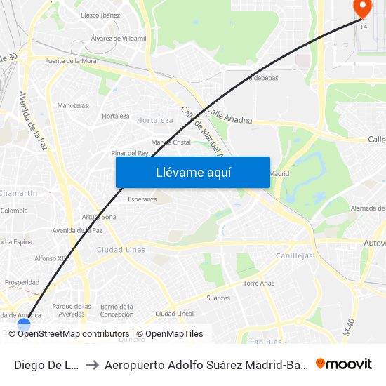 Diego De León to Aeropuerto Adolfo Suárez Madrid-Barajas T4 map