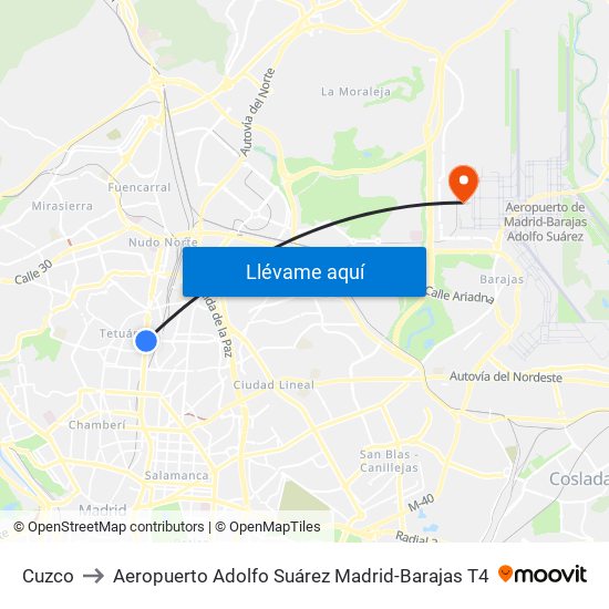 Cuzco to Aeropuerto Adolfo Suárez Madrid-Barajas T4 map