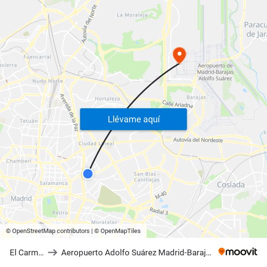 El Carmen to Aeropuerto Adolfo Suárez Madrid-Barajas T4 map